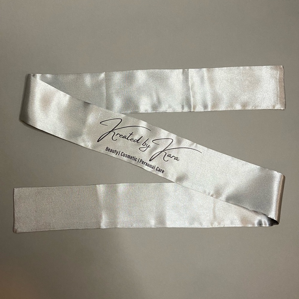 Silver Satin Edge Wrap, BLACK writing - Picture 3 of 3